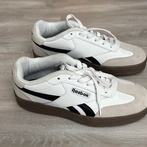 Reebok Men's White and Black Sneakers with Tan Accents